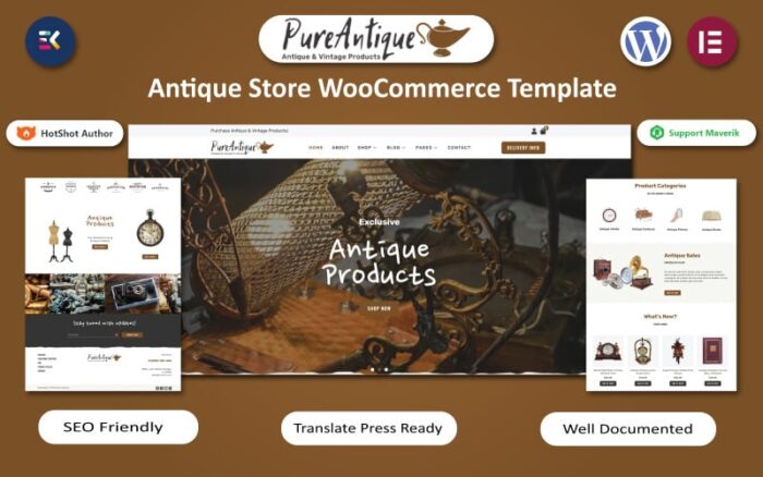 Pure Antique - Antique & Art Gallery Store WooCommerce Elementor Template