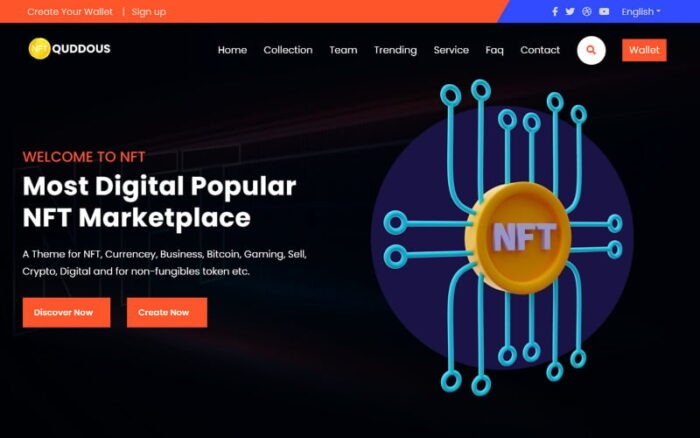 Quddous - NFT Marketplace Landing Page Template