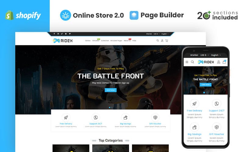 Ridex Game Store Shopify Theme