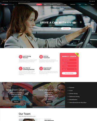 Safe Drive - Traffic School & Driving Lessons Website Template