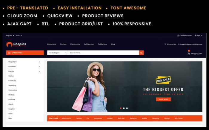 Shopins Fashion and Accessories Prestashop Theme