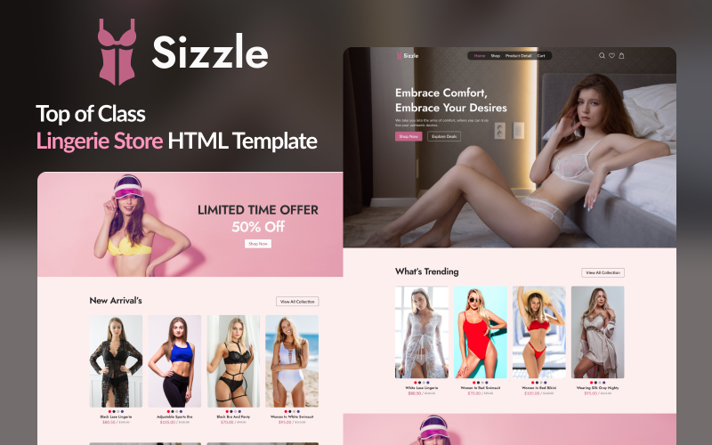 Sizzle: Unveil Sensual Elegance - Lingerie Store HTML Template