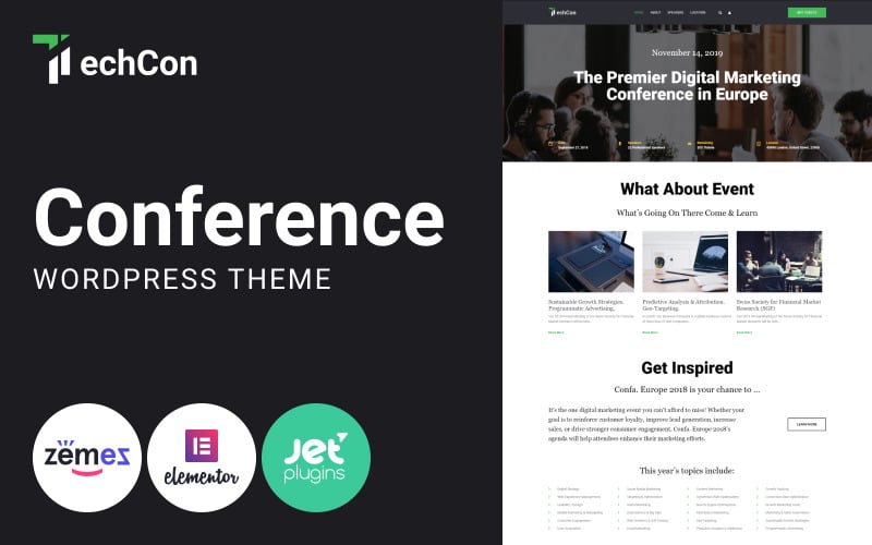 TechCon - Conference One Page Animated WordPress Elementor Theme