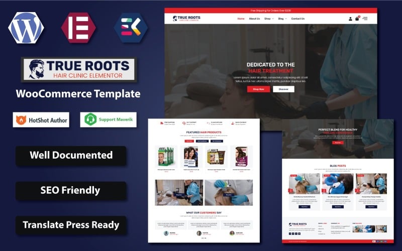 True Roots - Hair Clinic WooCommerce Elementor Template