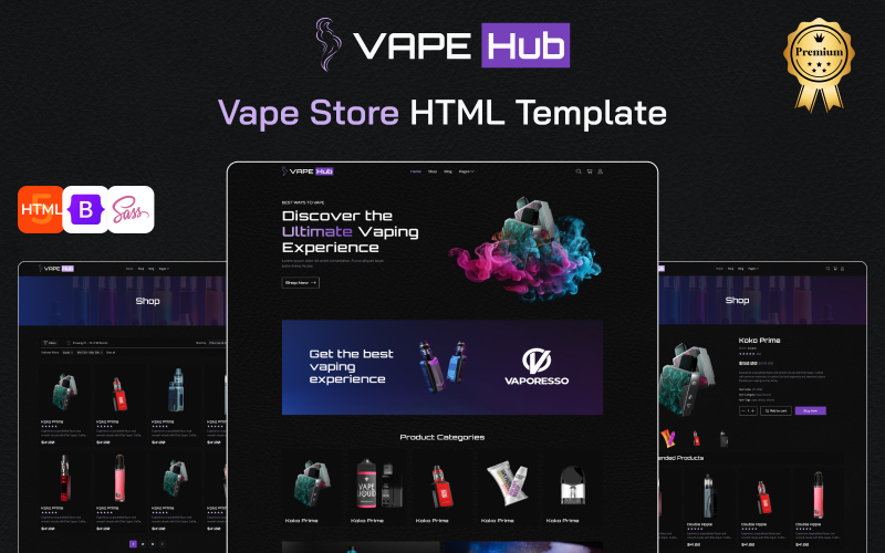 Vape Hub - Ultimate Vape & E-liquid Store  eCommerce HTML Bootstrap Template