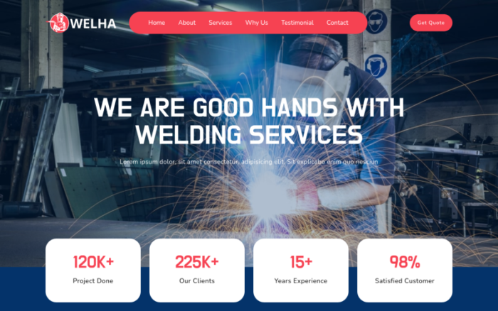 Welha - Welding Elementor Kit Landing Page Template